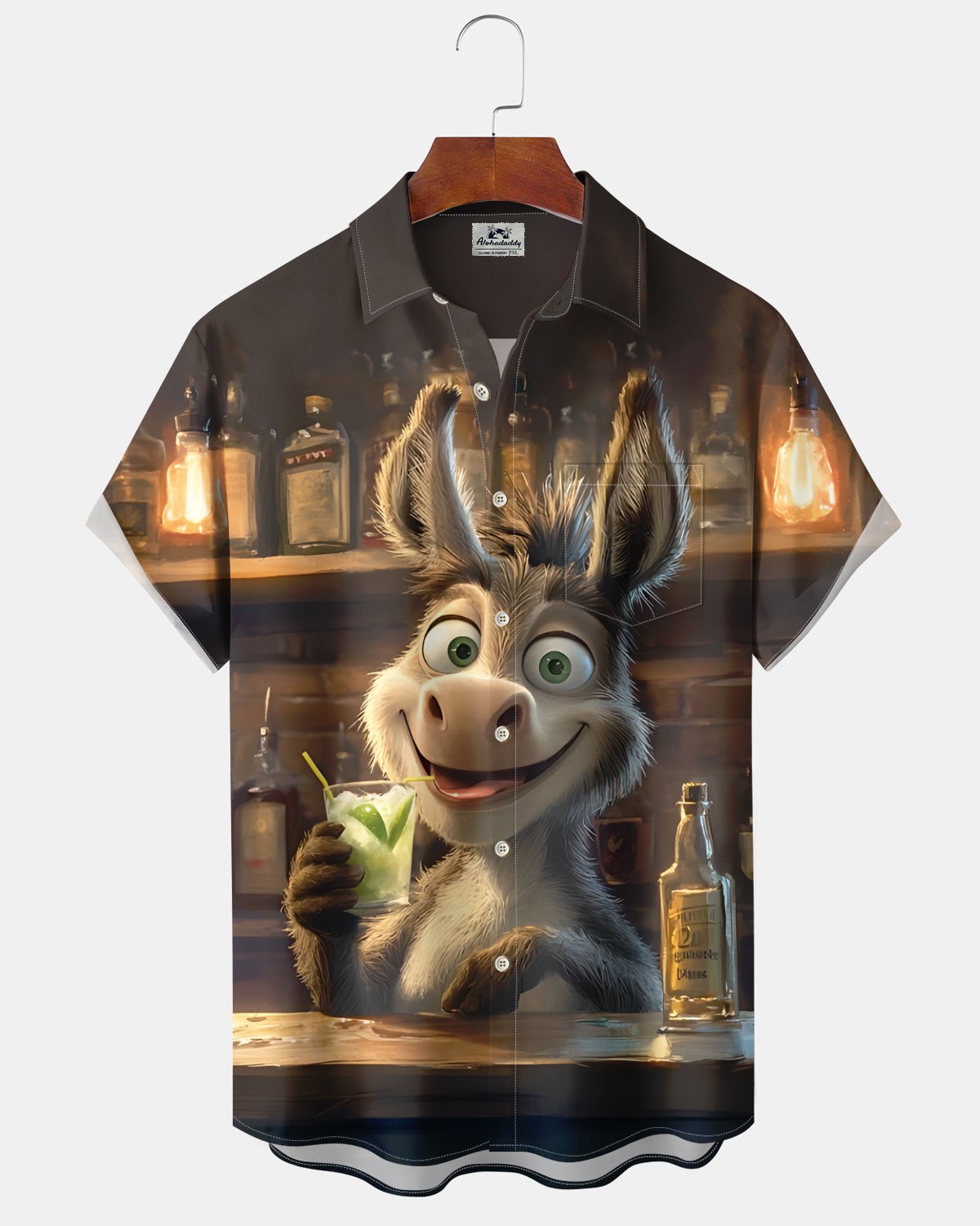 Alohadaddy® Casual Shrek Print Art Button Pocket Cardigan Men's Short Sleeve Shirt Big & Tall