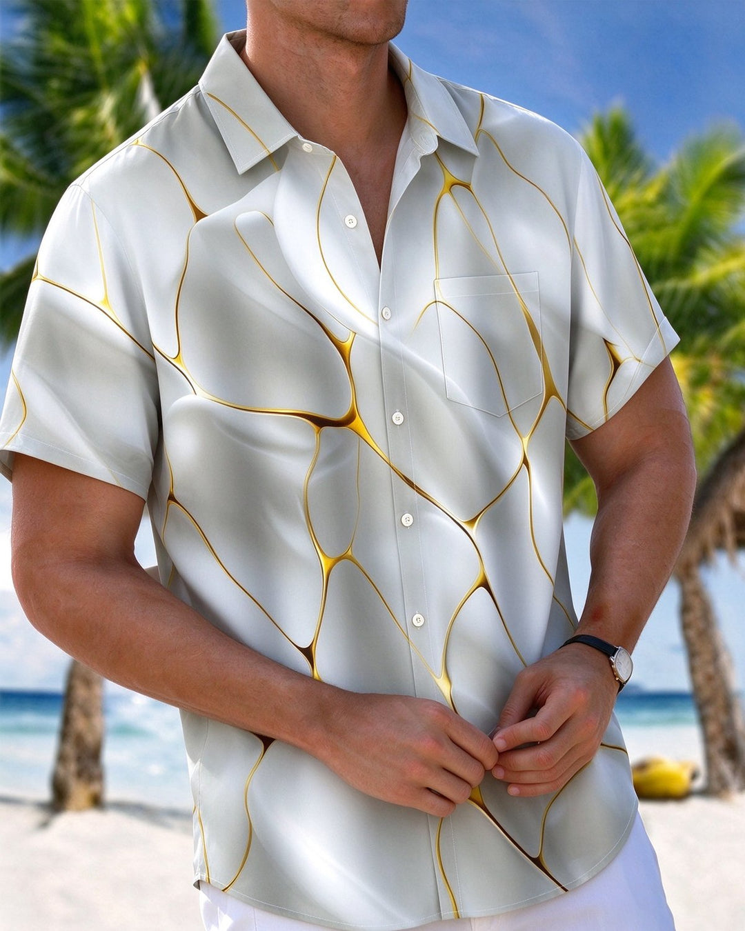 Alohadaddy® Casual Abstract Geometric Stripe Print Men&