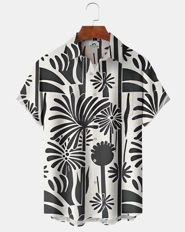 Alohadaddy® Hawaiian Palm Leaf Print Art Button Pocket Cardigan Men&