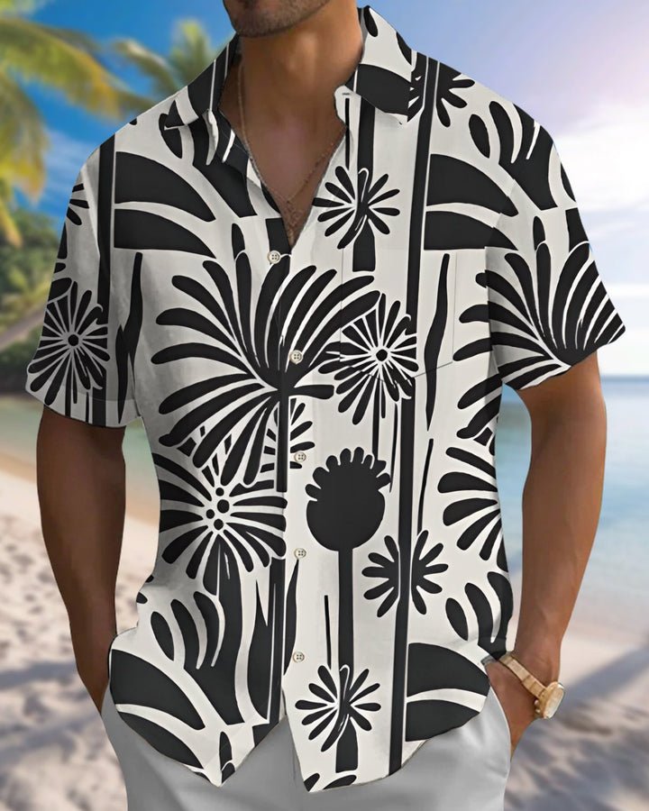 Alohadaddy® Hawaiian Palm Leaf Print Art Button Pocket Cardigan Men&
