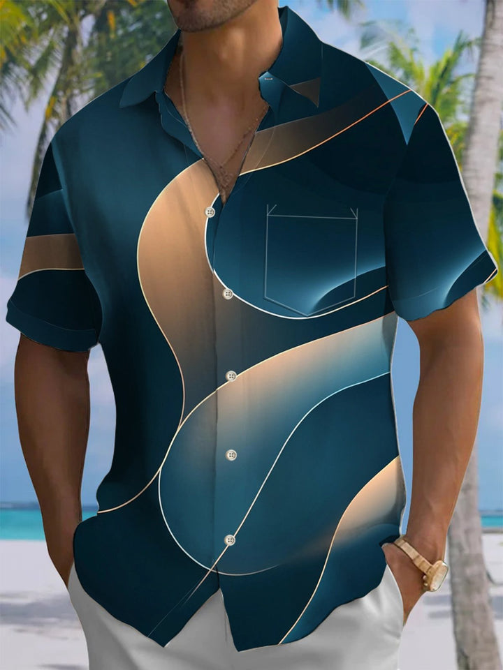 Alohadaddy® Casual Abstract Art Print Chest Pocket Men&