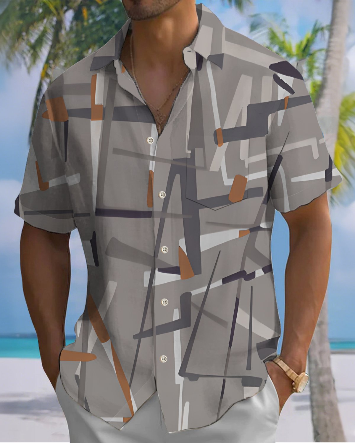 Alohadaddy® Casual Abstract Print Art Button Pocket Cardigan Men's Short Sleeve Shirt Big & Tall