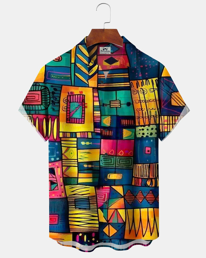 Alohadaddy® Casual Abstract Geometric Stripe Print Men&