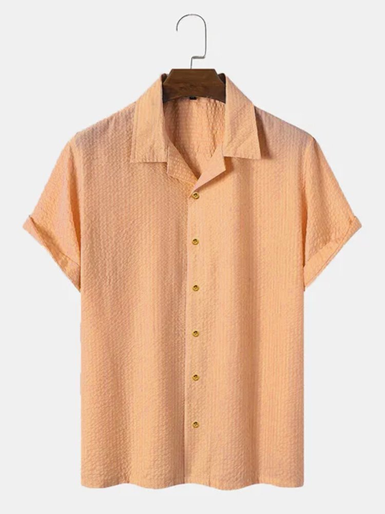 Camisas casuales antiarrugas de seersucker lisas para hombre, blusas básicas multicolor