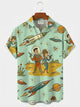 Alohadaddy® Retro Medieval Geometric Cartoon Print Men's Button-Down Short-Sleeved Shirt Big & Tall