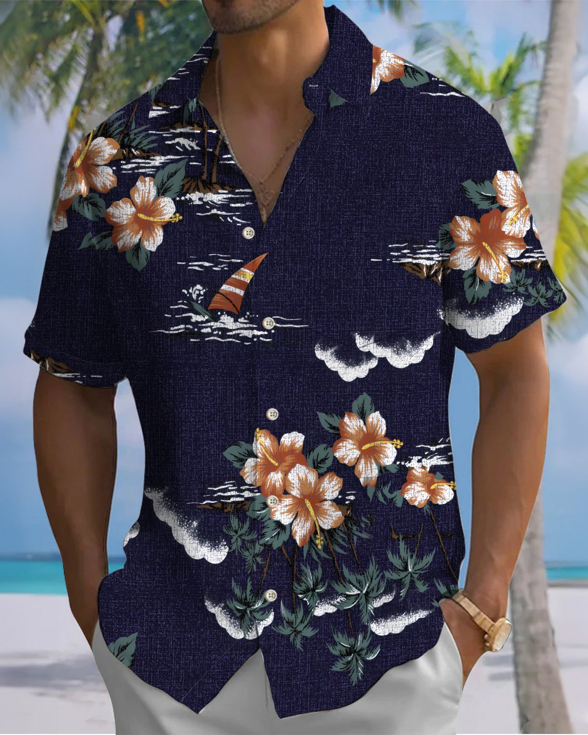 Alohadaddy® Hawaiian Floral Print Art Button Pocket Cardigan Men's Short Sleeve Shirt Big & Tall