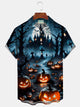 Alohadaddy Halloween Pumpkin Bat Gradient 3D Digital Print Men's Button Pocket Short Sleeve Shirt Big & Tall
