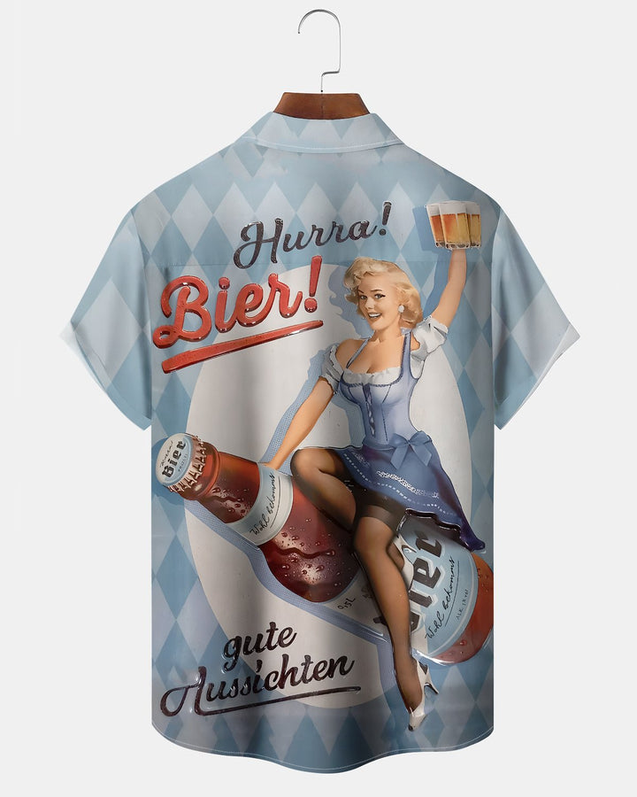 Alohadaddy® Casual Beer Print Art Button Cardigan Pocket Men&