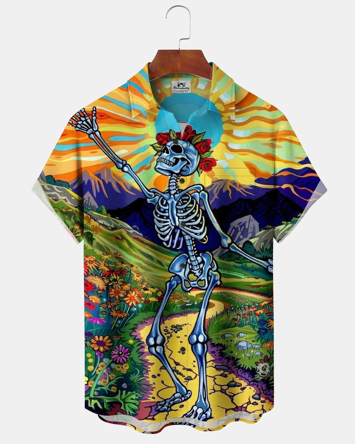 Alohadaddy® Halloween Skull and Flower Print Men&