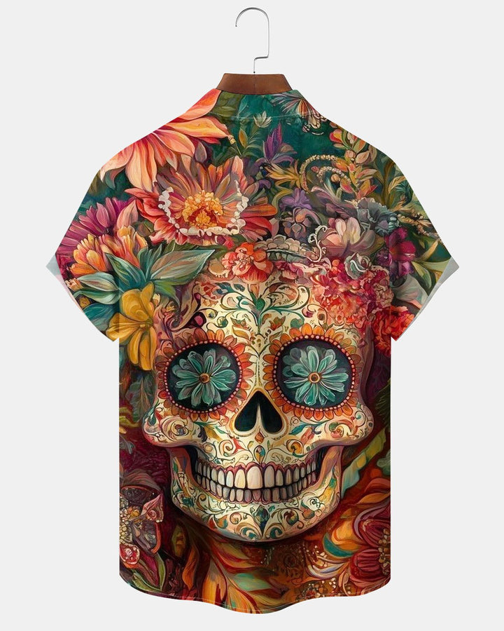Alohadaddy® Halloween Skull and Flower Print Men&