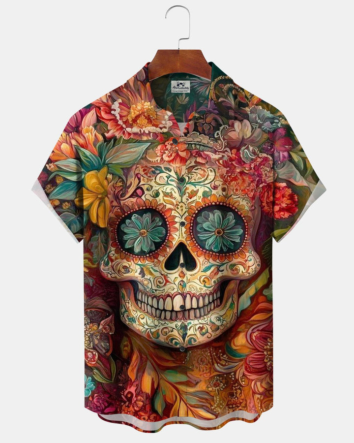 Alohadaddy® Halloween Skull and Flower Print Men&