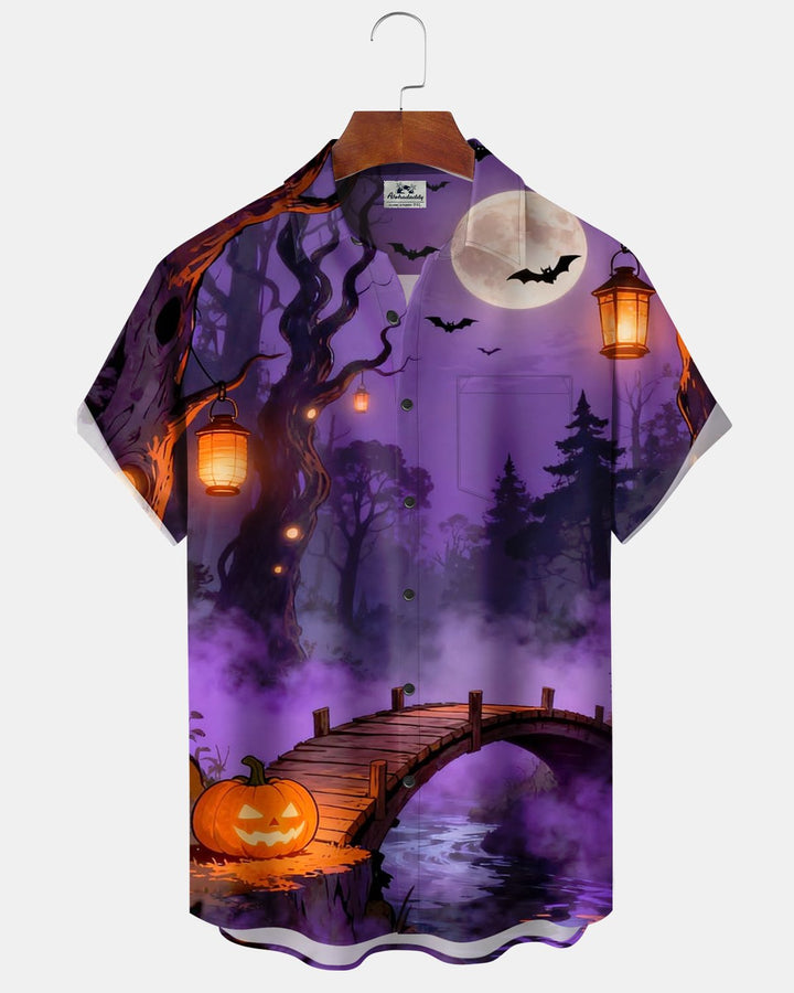 Alohadaddy® Halloween Forest Pumpkin and Bat Print Men&