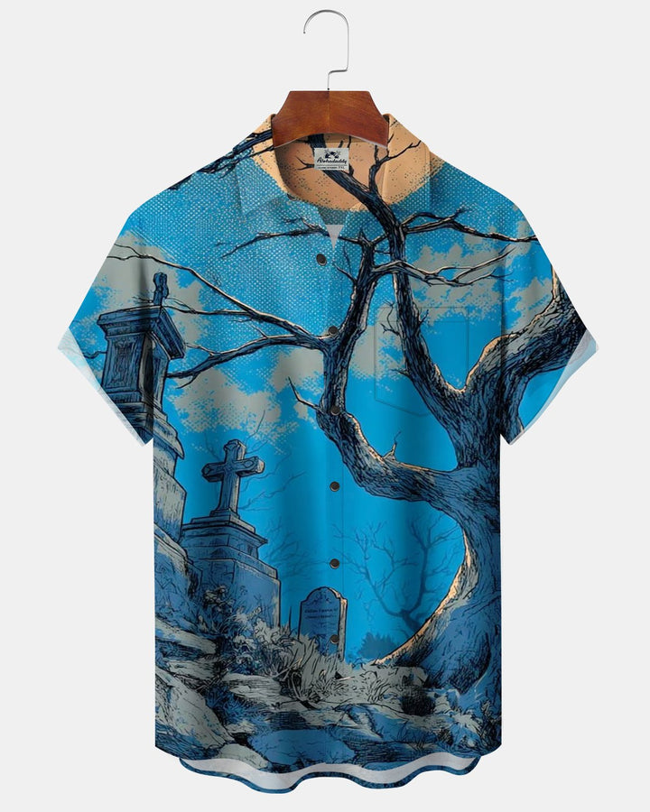 Alohadaddy® Halloween Forest Tombstone Cross Print Men&