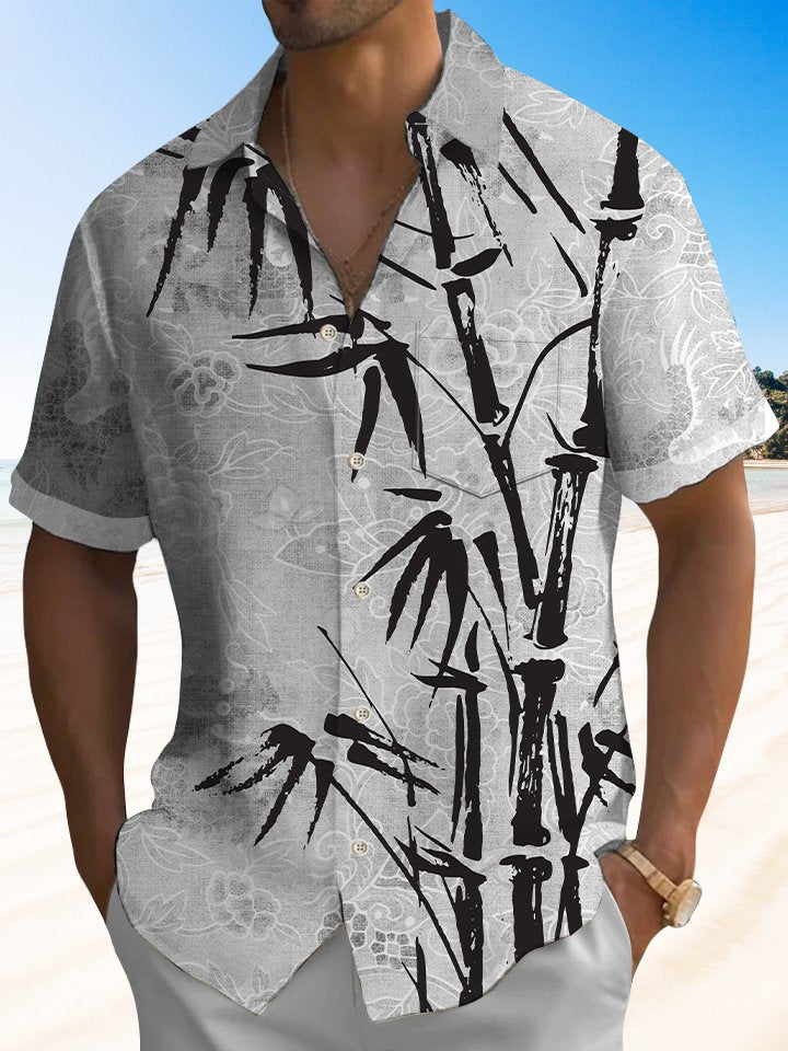 Camisa informal de uso diario con estampado de tinta de bambú y dragón oriental vintage para hombre de Alohadaddy