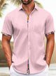 Alohadaddy Men's Basic Solid Color Floral Patch Casual Shirt