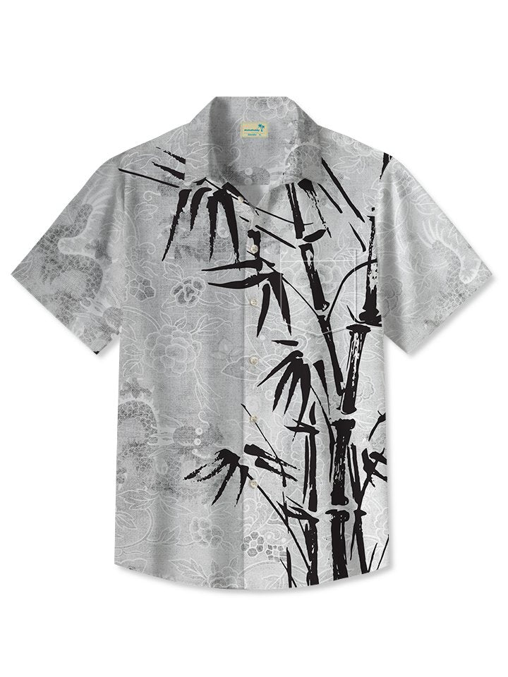 Camisa informal de uso diario con estampado de tinta de bambú y dragón oriental vintage para hombre de Alohadaddy