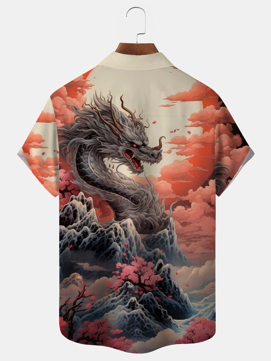 Chemise à boutons et poches pour homme avec imprimé dragon vintage Ukiyoe d&
