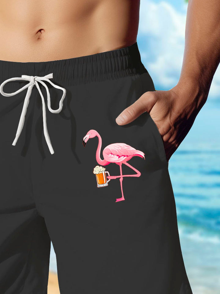 Pantalones cortos de playa para hombre con estampado de rayas de flamencos retro de Alohadaddy