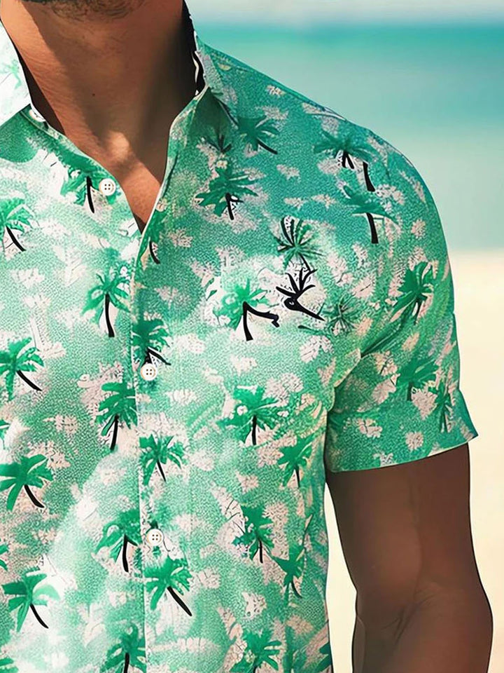 Camisa de manga corta con bolsillo abotonado y estampado digital 3D de árbol de coco hawaiano de Alohadaddy para hombre, talla grande y alta