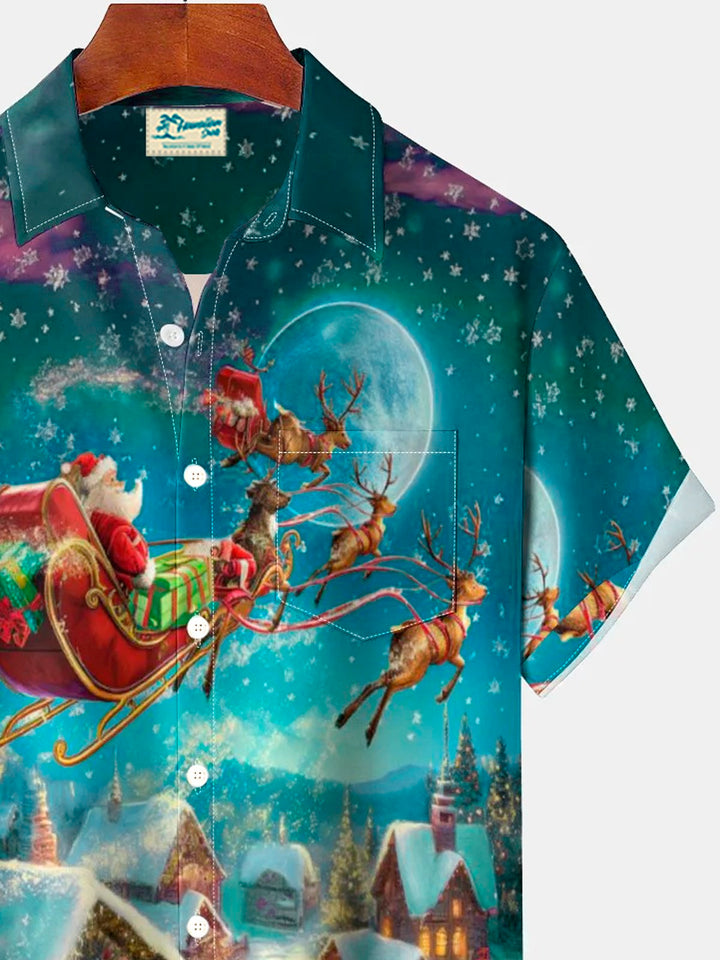 Chemise à manches courtes avec poche boutonnée pour homme Alohadaddy Christmas Santa 3D Digital Print Big &amp;amp; Tall