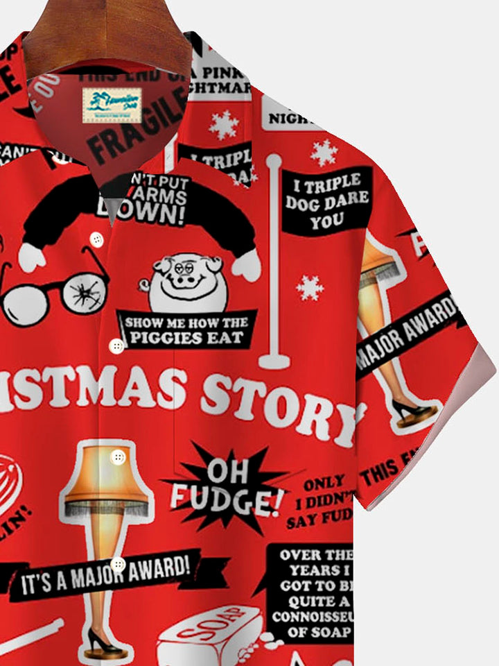 Camisa de manga corta con bolsillo y botones para hombre con estampado de la película navideña Alohadaddy A Christmas Story