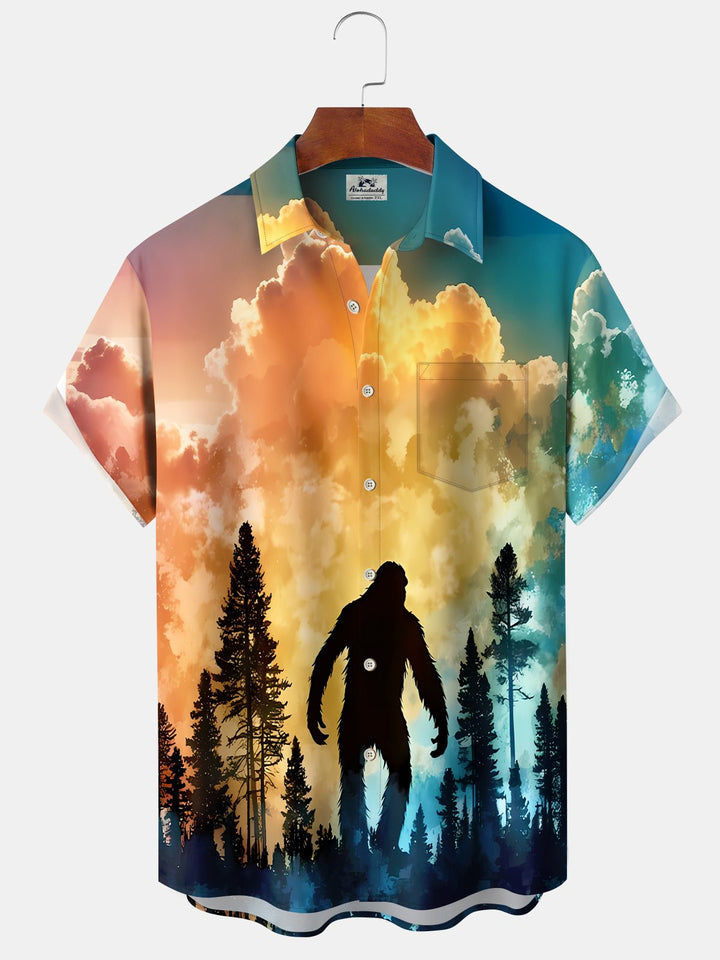 Alohadaddy Hawaii Resort Style Bigfoot Silhouette Print Art Buttons Stretch Large Size Men&