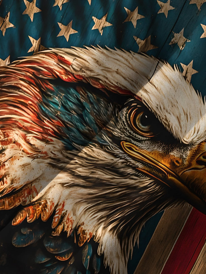 Alohadaddy Casual Independence Day American Flag Eagle Drawing Art Button Cardigan Pocket Stretch Large Size Long Short Sleeve Shirt