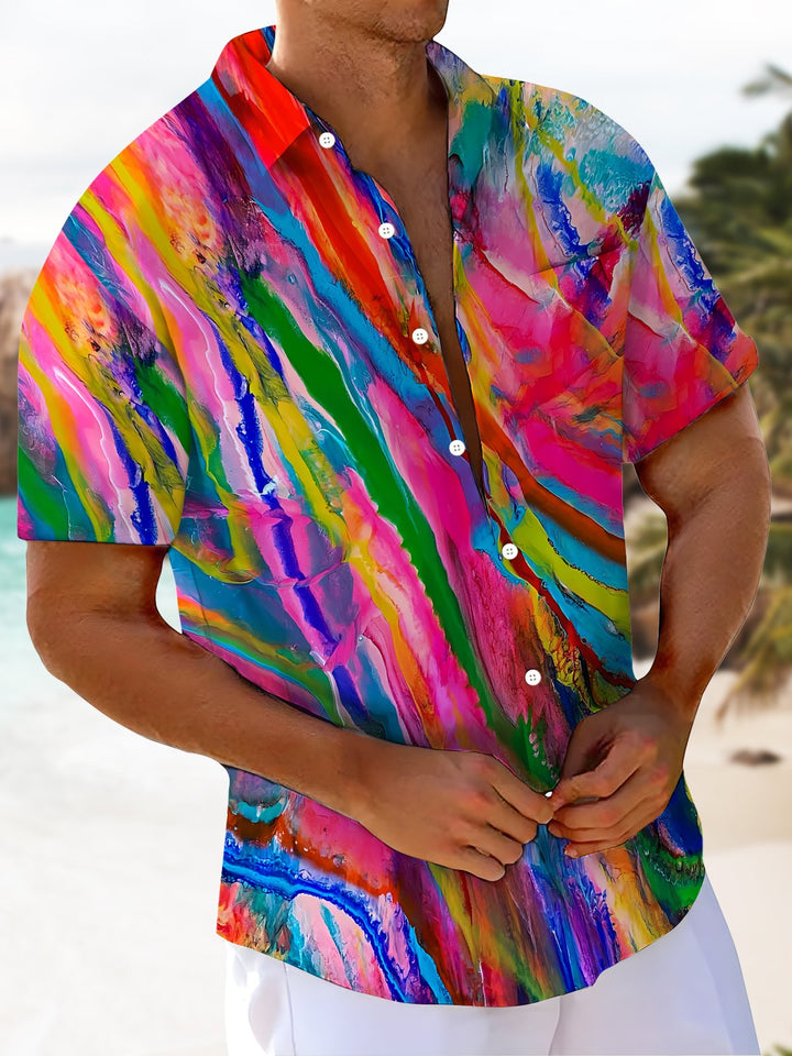 Alohadaddy® Abstract Texture Moisture Wicking Chest Pocket Hawaiian Men&