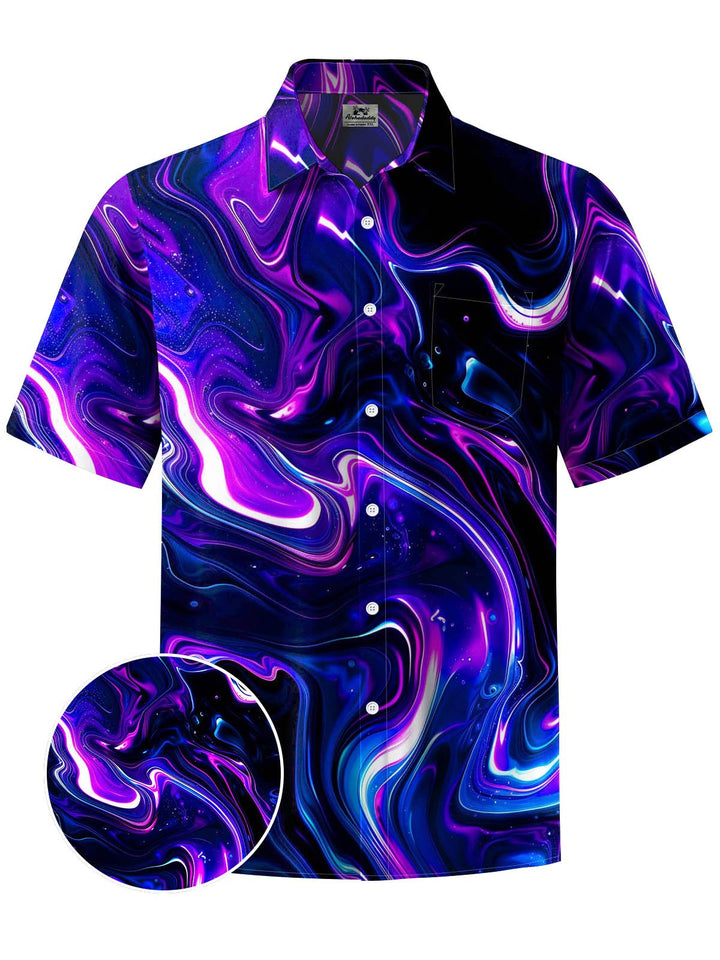Alohadaddy® Casual Abstract Texture Print Stretch Large Size Chest Pocket Men&