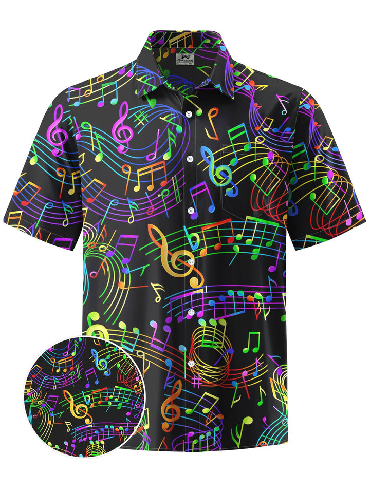 Alohadaddy® Casual Music Notes Printed Chest Pocket Men&