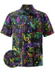 Alohadaddy® Casual Music Notes Printed Chest Pocket Men's Short Sleeve Shirt Big & Tall