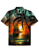Alohadaddy® Hawaiian boat palm tree print button up large size short sleeve polo shirt