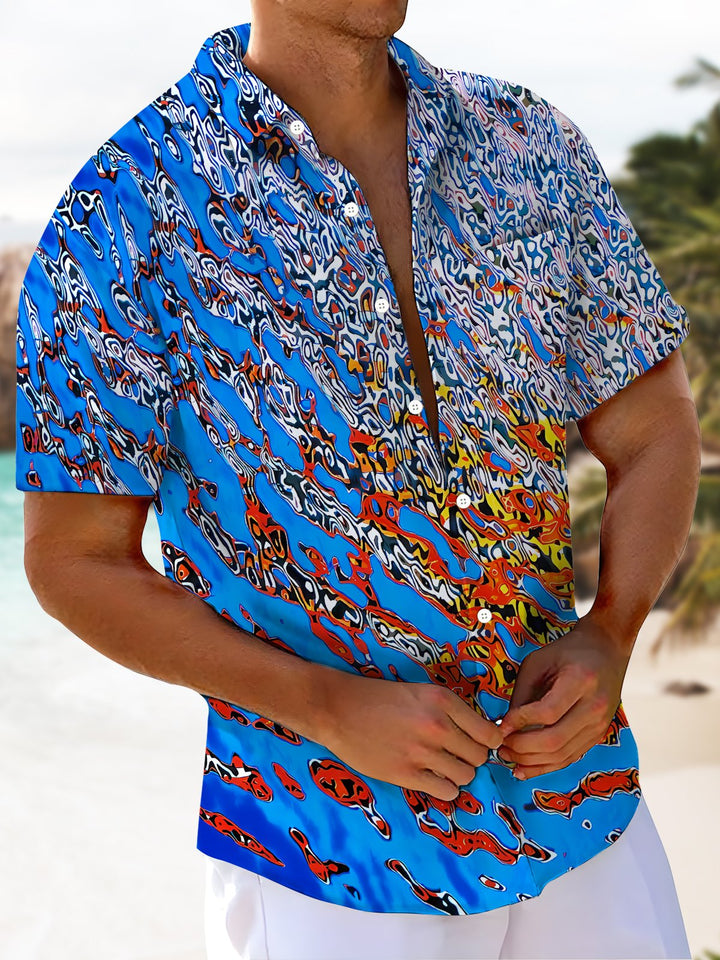 Alohadaddy® Casual Gradient Abstract Art Print Chest Pocket Men&