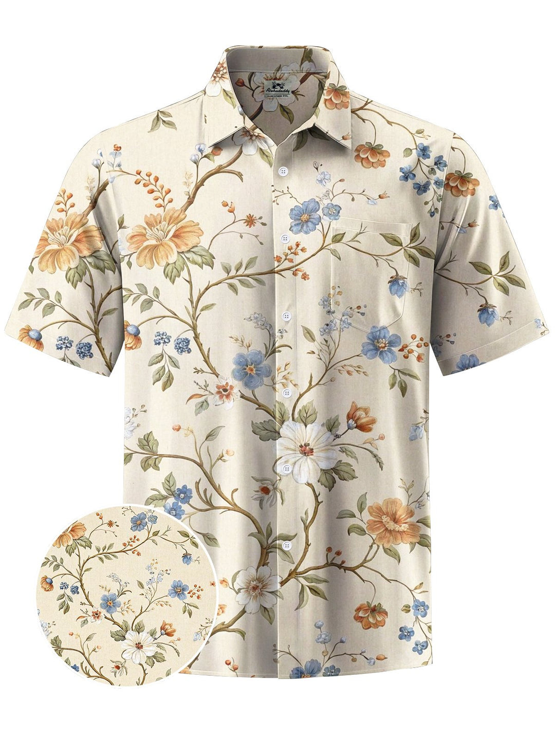 Alohadaddy® Vintage Hawaiian Floral Art Print Chest Pocket Mens Short Sleeve Shirt Big &amp; Tall