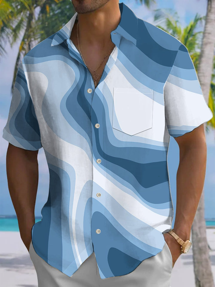 Alohadaddy® Casual Geometric Art Print Chest Pocket Men&