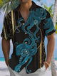Alohadaddy® Casual Octopus Stripe Art Print Chest Pocket Mens Short Sleeve Shirt Big & Tall