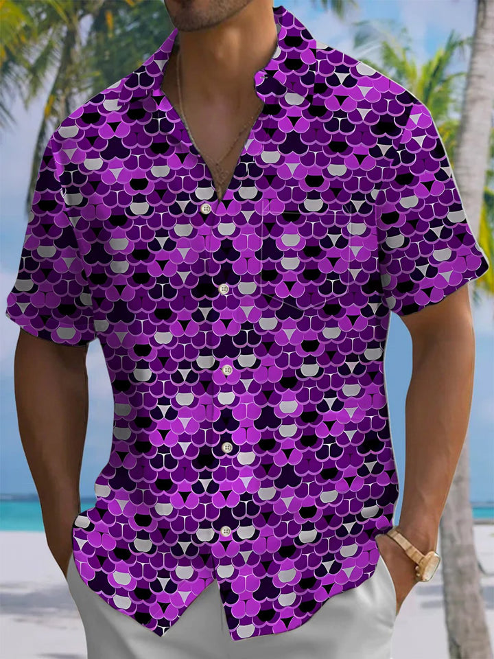 Alohadaddy® Casual Geometric Golf Art Print Chest Pocket Men&