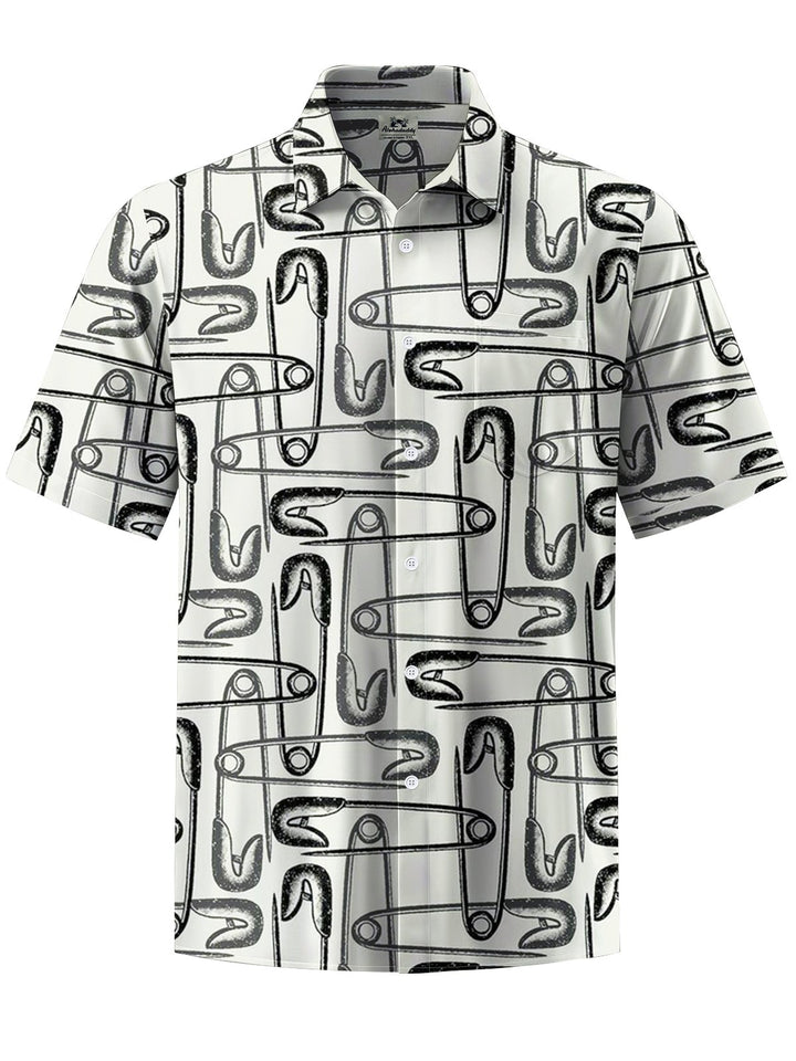 Alohadaddy® Vintage Paper Clip Art Chest Pocket Mens Short Sleeve Shirt Big &amp; Tall