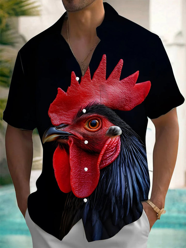 Alohadaddy® Casual Rooster Art Print Moisture Wicking Mens Short Sleeve Shirt Big &amp; Tall