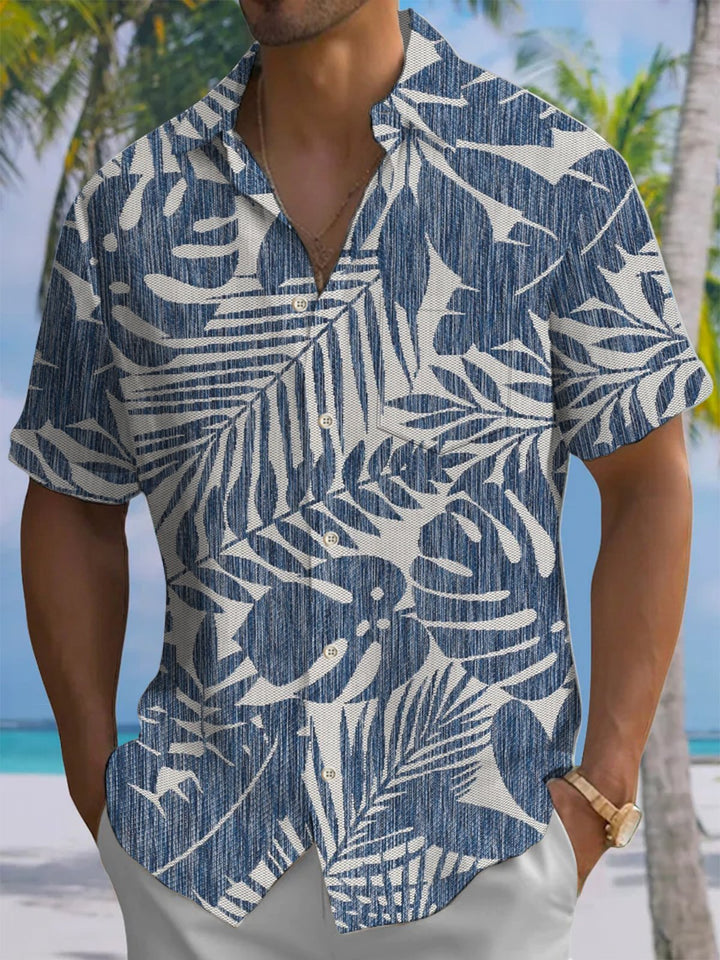 Alohadaddy® Vintage Palm Leaf Art Print Chest Pocket Mens Short Sleeve Shirt Big &amp; Tall