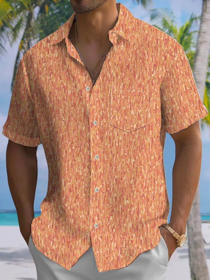 Alohadaddy® Casual Stripe Art Print Chest Pocket Men&