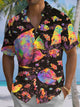 Alohadaddy® Vintage Marine Fish Print Art Chest Pocket Men's Short Sleeve Shirt Big & Tall