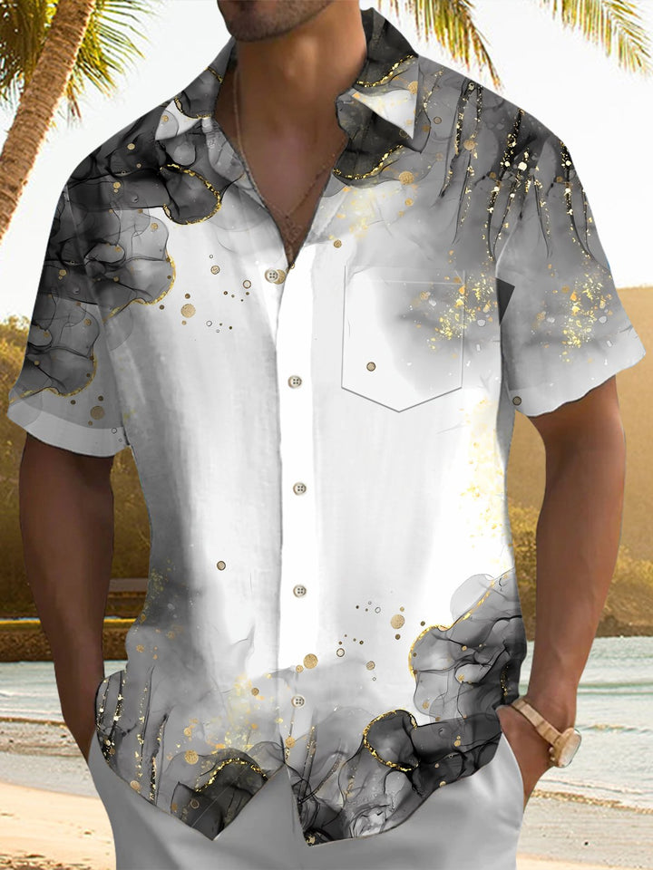 Alohadaddy® Casual Abstract Art Print Chest Pocket Men&