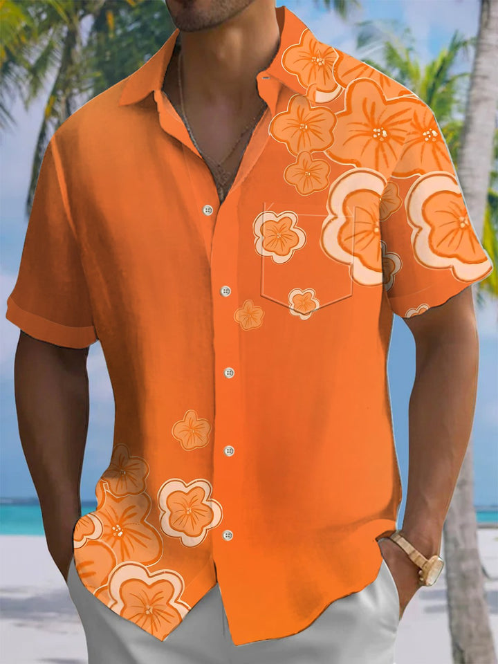 Alohadaddy® Casual Floral Art Print Chest Pocket Men&