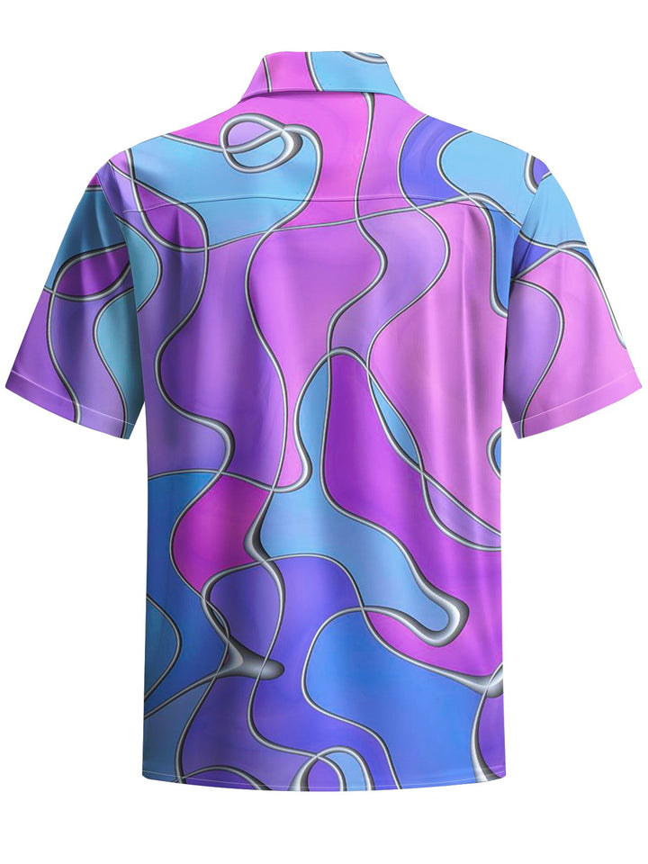Alohadaddy® Casual Abstract Stripe Art Print Chest Pocket Stretch Men&