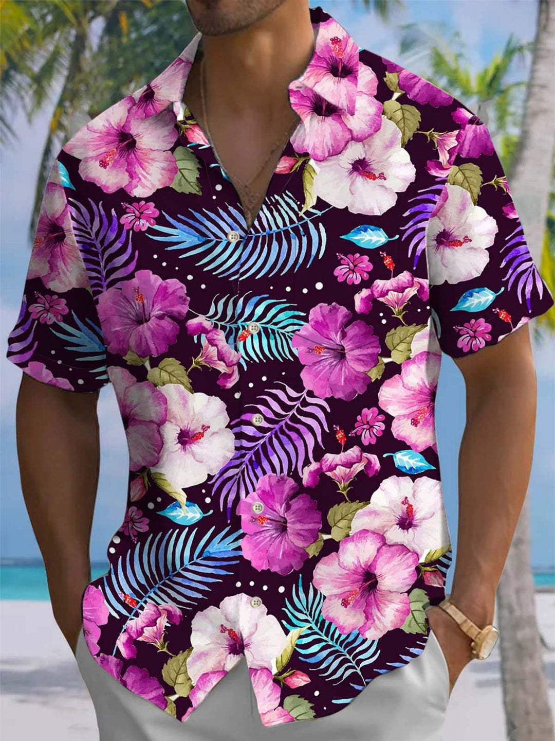 Alohadaddy® Casual Floral Print Art Pocket Stretch Men&