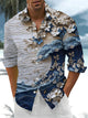 Alohadaddy® Casual Wave Floral Print Pocket Stretch Men's Long Sleeve Shirt Big & Tall