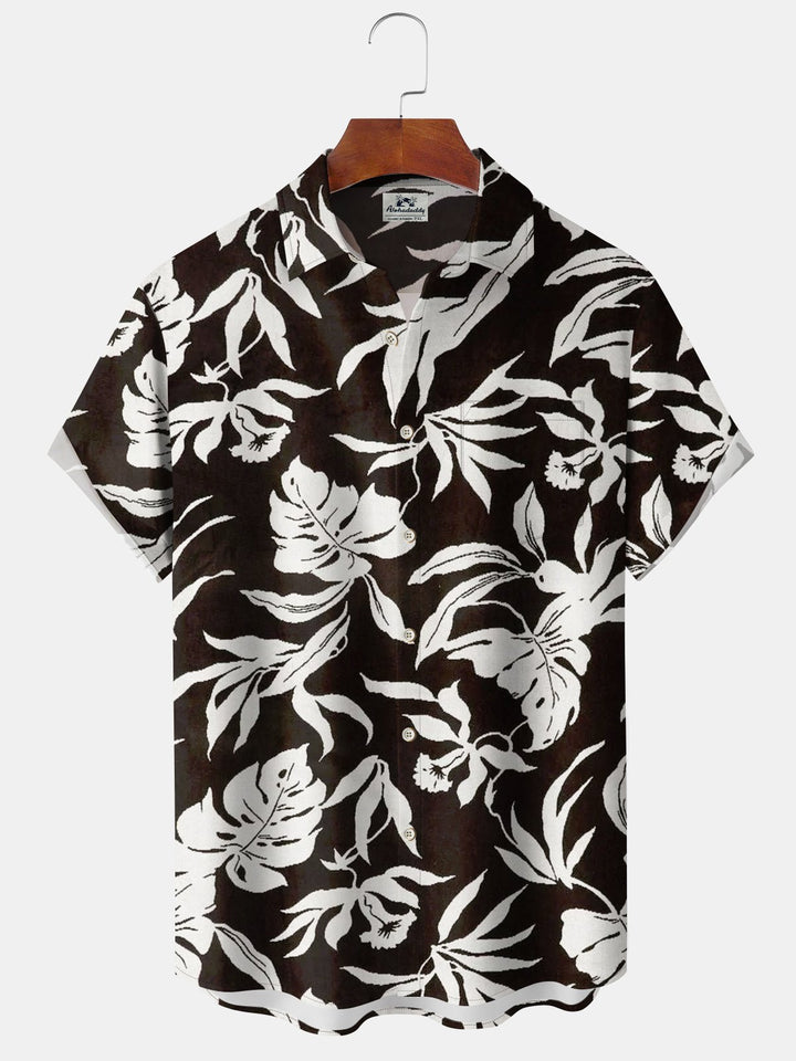 Alohadaddy® Vintage Leaf Print Pocket Button Stretch Men&
