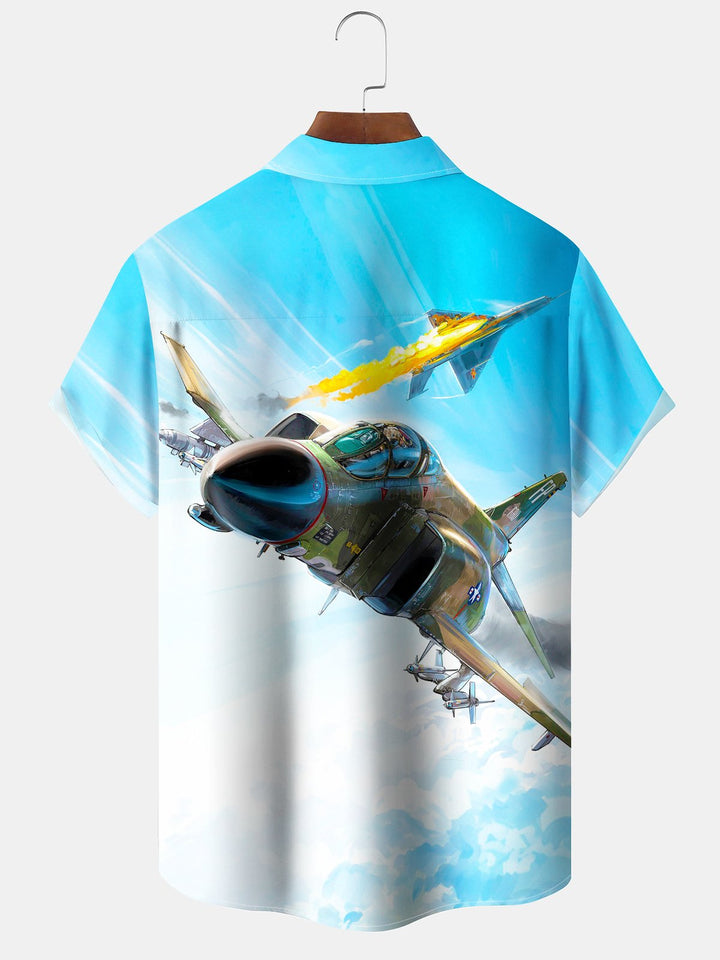 Alohadaddy® Casual Fighter Plane on Fire Printed Pocket Stretch Men&