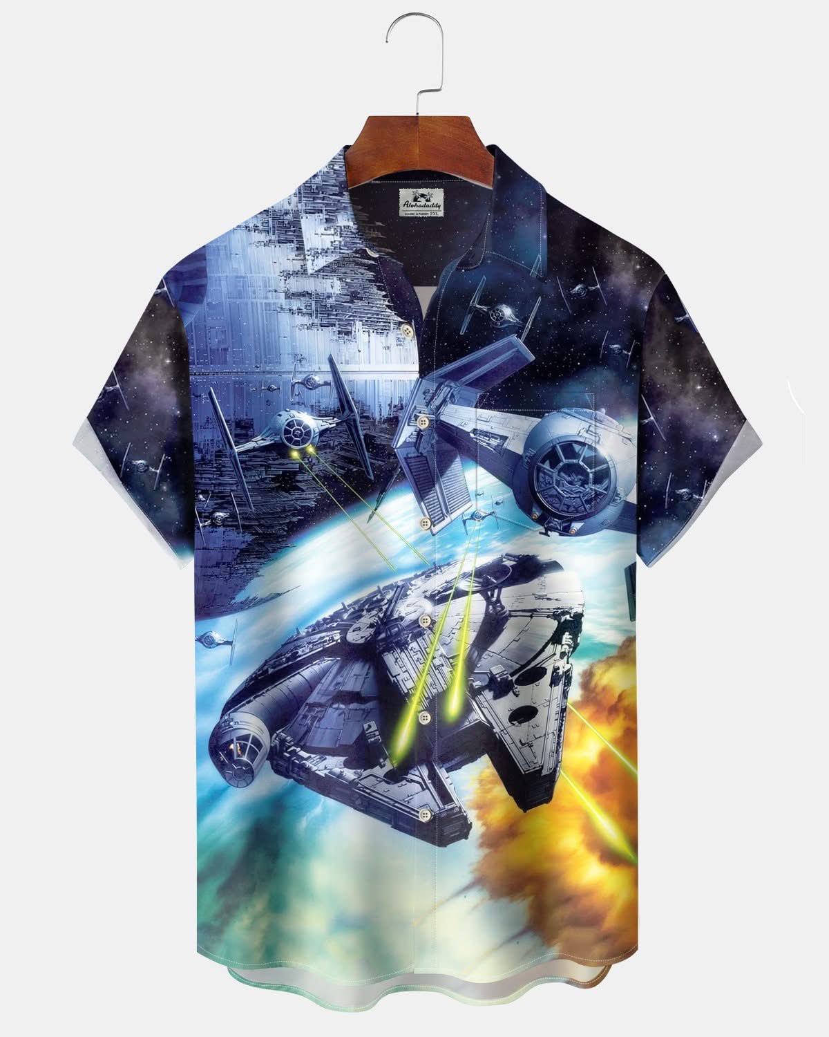 Alohadaddy® Vintage Star Wars Spaceship Print Pocket Stretch Men's Short Sleeve Shirt Big & Tall